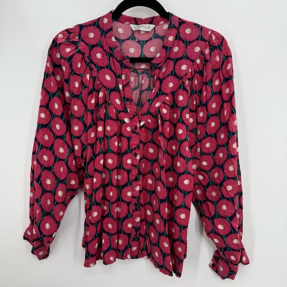 RED MARIGOLD FLORAL PRINT FLOWING GRANDAD COLLAR SHIRT BY COMPANIA FANTASTICA S - Picture 3 of 10
